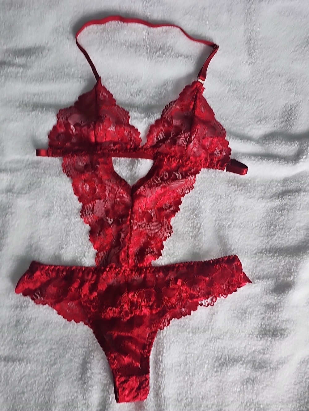 Red Lace Plunge Teddy Bodysuit - Unbranded